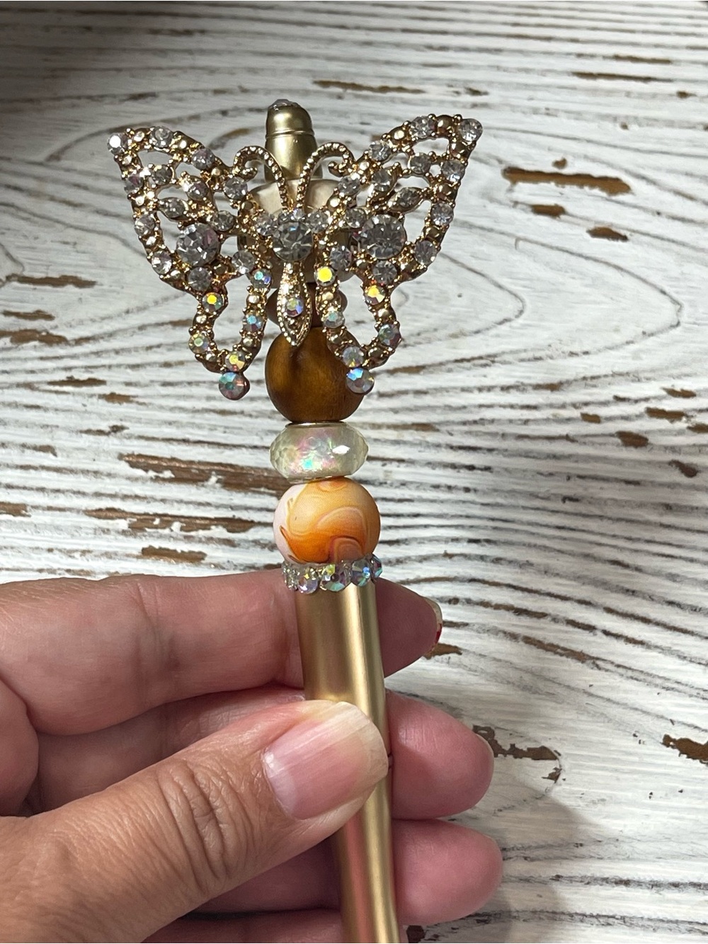 Gold Butterfly Beaded Pen